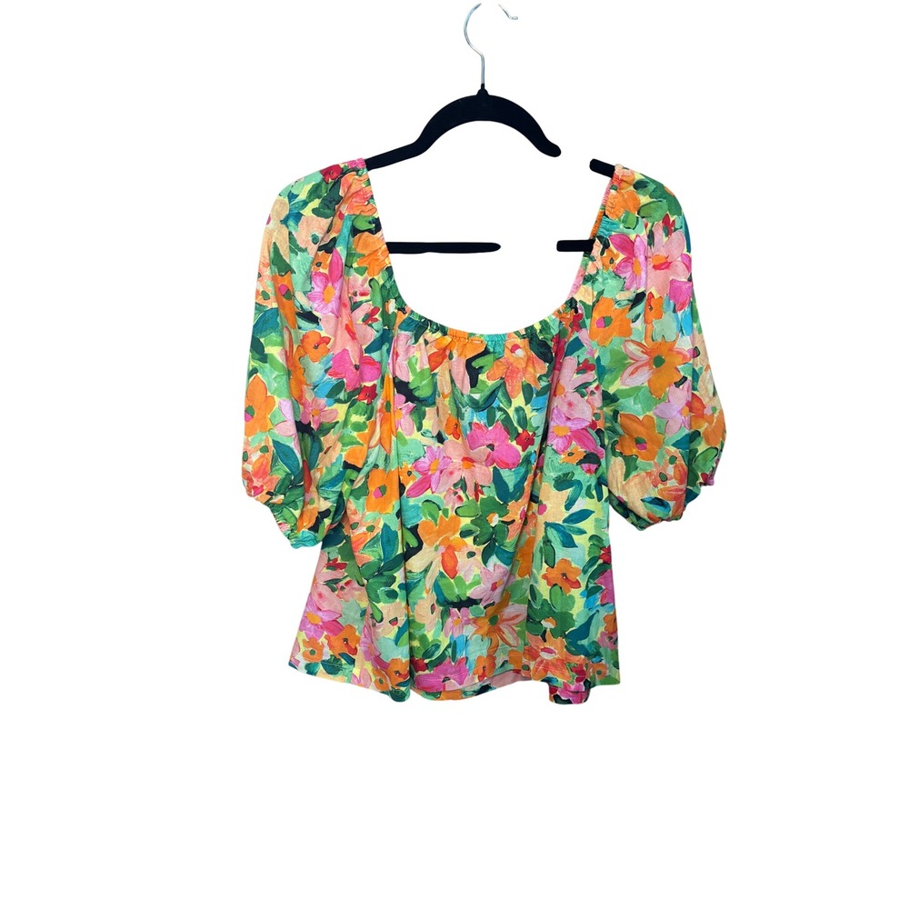 Sanctuary Floral Puff Sleeve Top M Multicolor Linen Blend Cottagecore Boho - Picture 2 of 9